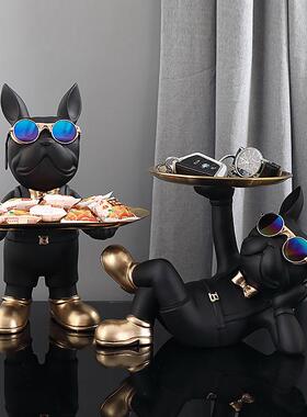 创意托盘法斗犬摆件客厅家居装饰品玄关钥匙收纳桌面托盘乔迁礼物
