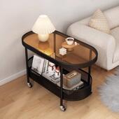 简约沙发小户型椭圆边几客厅奶油风茶几小桌子卧室玻璃移动小推车