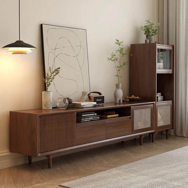 2025新款中古风全实木客厅卧室电视柜小户型家用收纳柜储物柜一体