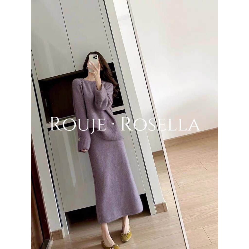 法国Rouje Rosella⭐法式秋冬装搭配小香风针织上衣半身裙两件套