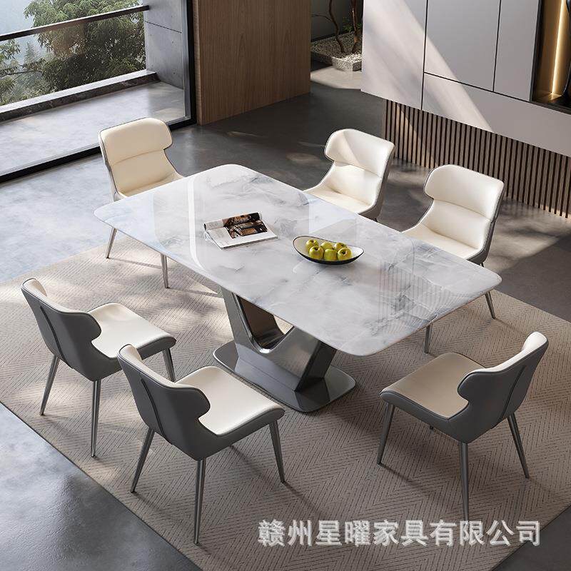 意式超晶石餐桌椅轻奢小户型客厅家用长方形高端微晶石奢石吃饭桌