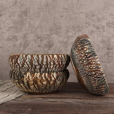 景德镇陶瓷花盆手工拉坯爆裂拼盘透气粗陶盆大方口流釉多肉盆花盆