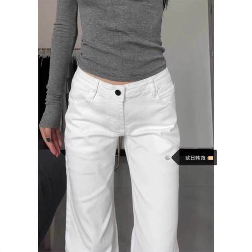 Women Straight Leg Jeans Y2K Street Button Casual Daily Wear