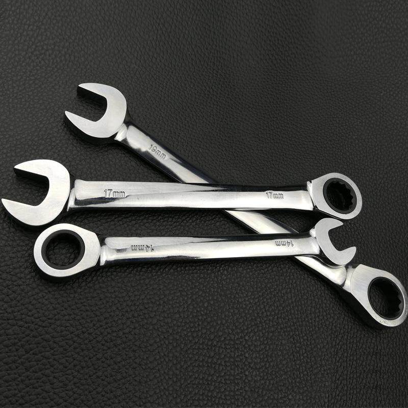 铬钒钢速72齿手棘轮扳手两用开口梅扳花扳手自动7FQO件套装塑快盒