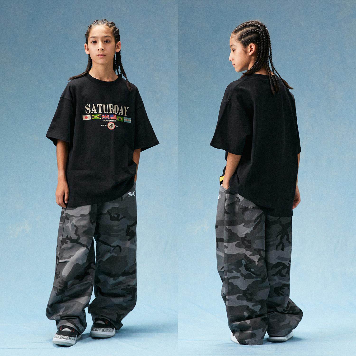 儿童街舞演出服黑色印花T恤迷彩卫裤幼儿爵士舞蹈服饰hiphop潮服