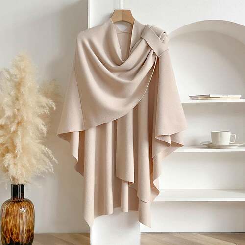 BIGWIG Women's Solid Color Cape Shawl Casual Elegant Wrap