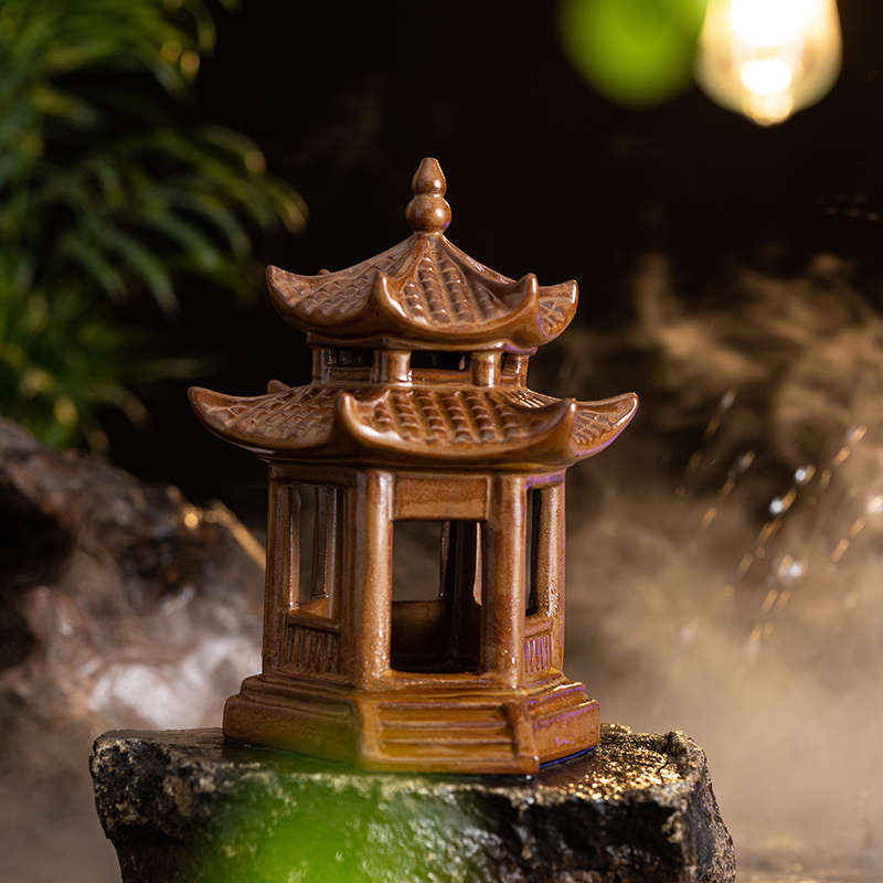 创意中式六角凉亭小摆件陶瓷小亭子盆景假山鱼缸造景桌面家居饰品