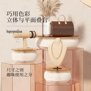 饰拍摄陈列架WWH形小甜 十八纸甜圈微展圆展示台台可折叠小摆台装