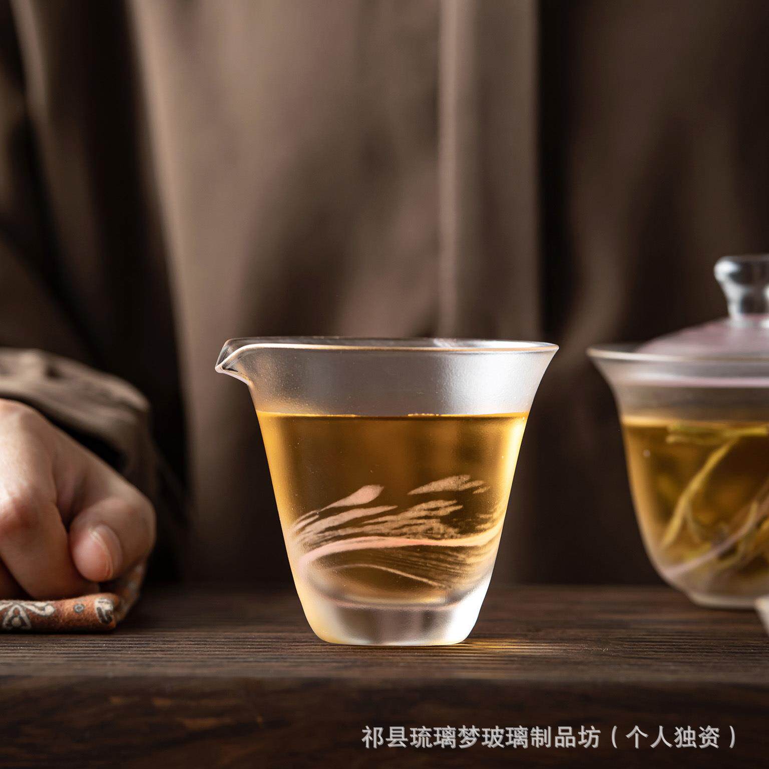 耐高温手作气泡琉璃公道杯匠人工夫茶具茶室分茶器精品水晶玻璃图片