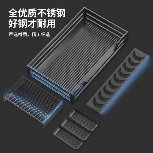 拉篮厨房橱柜304不锈钢双层抽屉式碗架收纳碟架橱柜碗篮蓝置物架