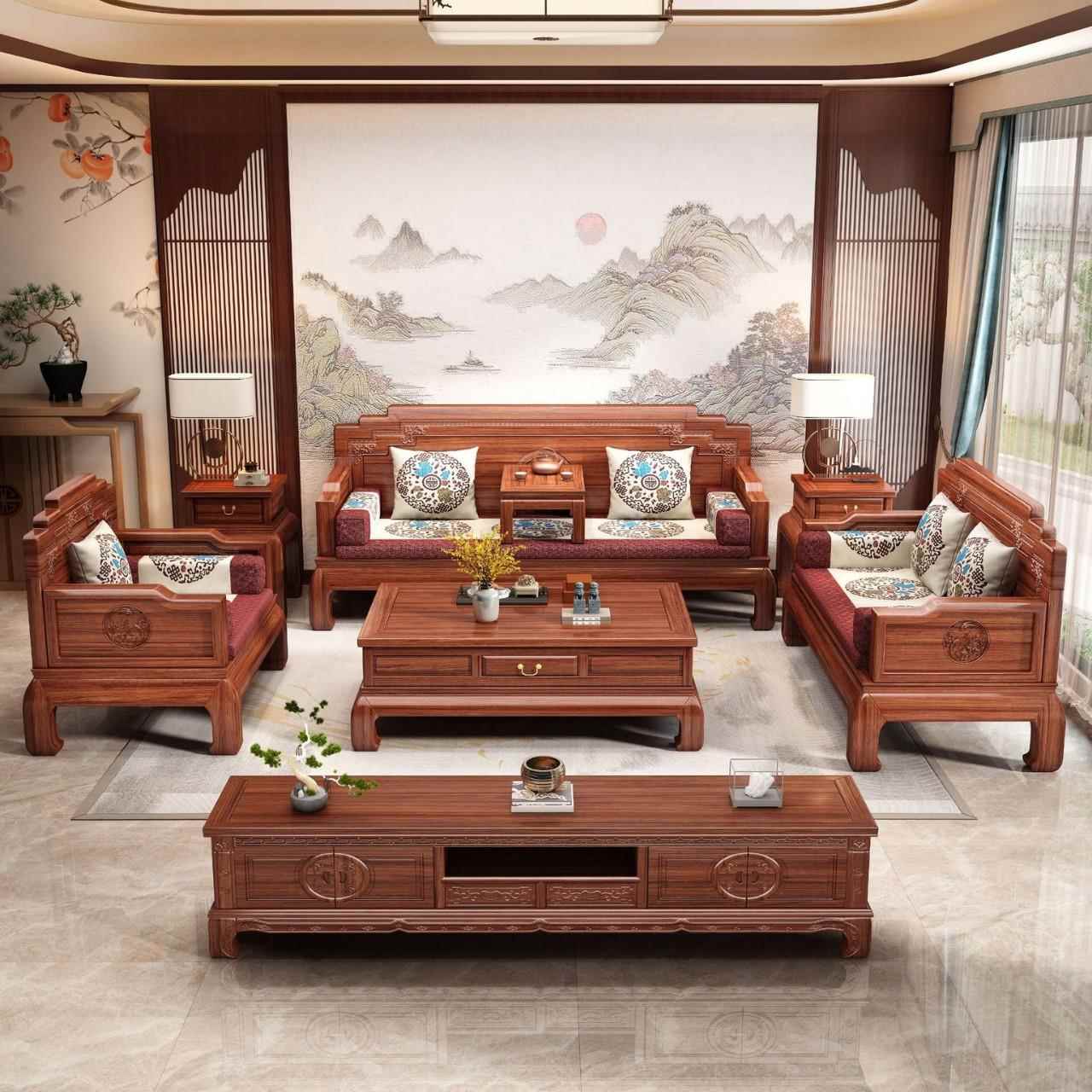 新中式澳洲酸枝木实沙发木组合客厅大户型古典YS-666小两用全套墅