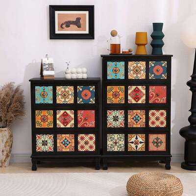 美式实木储物柜绘客抽屉式彩收纳柜阳柜台斗厅多层置物柜复100254