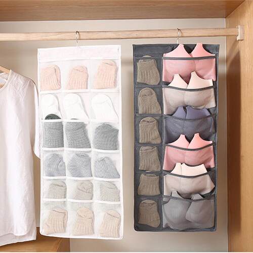Wall-mounted storage bag for organizing underwear, socks, an
