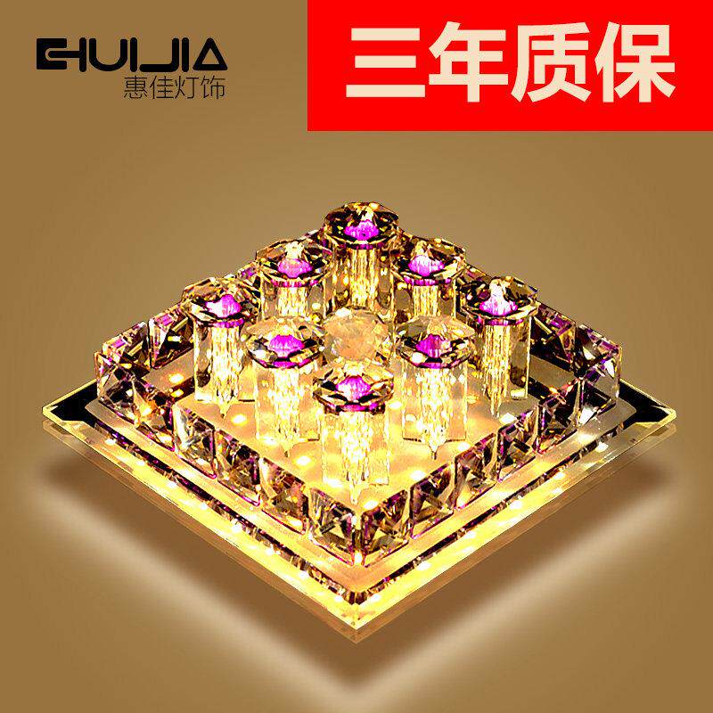 门厅灯具水晶过道灯阳台走廊玄关灯led吸顶灯具双色方形紫色/茶