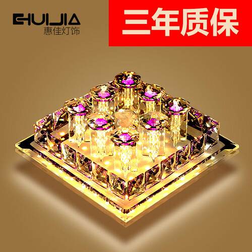 门厅灯具水晶过道灯阳台走廊玄关灯led吸顶灯具双色方形紫色/茶