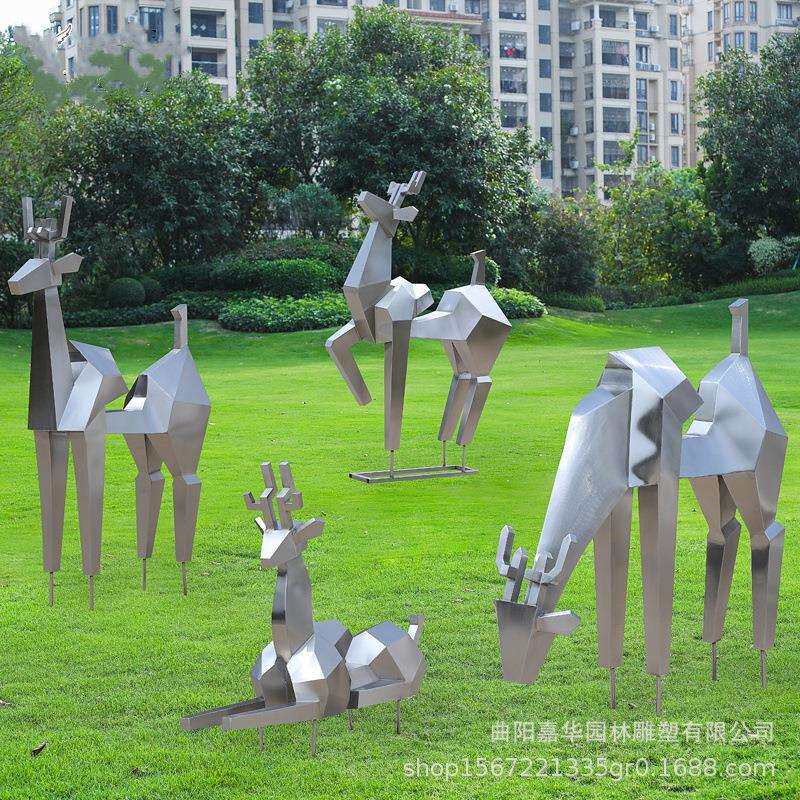 不锈钢抽象几何切面鹿雕塑装饰品景观鹿酒店户外广场公园摆件