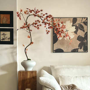 红色流泉枫仿真绿植高端轻奢新中式禅意茶室摆件玄关小型假花盆栽