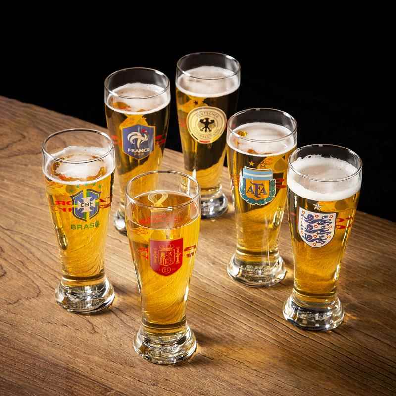 世界杯国家队啤酒杯带把大号扎啤杯喝啤酒杯子家用耐热玻璃果汁杯