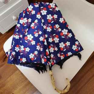 新款 邮日系黑胶花朵公两主伞森包系晴雨用防风紫外线竹柄防双人折