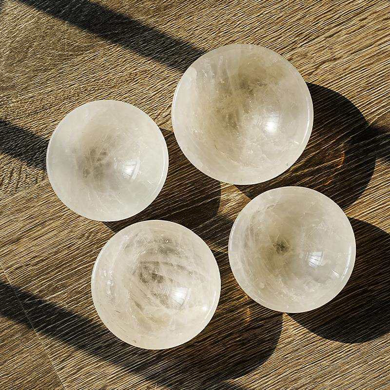 天然白水晶碗雕刻件 白水晶原石打磨供佛消磁碗 水晶碗工艺品摆件