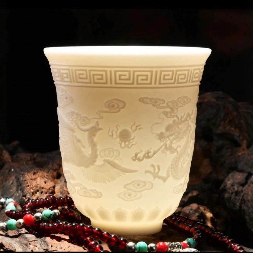 白瓷白酒杯茶杯三两150ml复古家用套装酒盅陶瓷酒具喝酒杯子酒杯