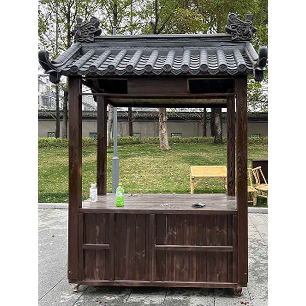 古风防腐木摆摊车可移动摊位售货车地摊流动小吃餐车夜市烧鸟花车