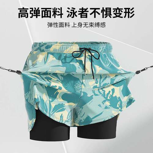 亚马逊热销男士泳裤成人双层防尴尬沙滩裤大码印花涂鸦泡温泉短裤