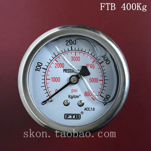 Ftb压力表400kg轴向抗冲击压力表1/4Pt齿6000Psi液压站油表2点后