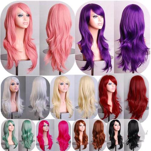 Wig, long curly hair, colorful versatile ball outfit, fake