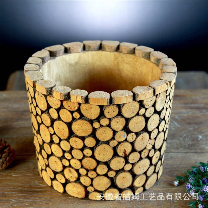 销售手工木质插花花艺花盆花桶花器家庭园艺室内绿植盆景容器