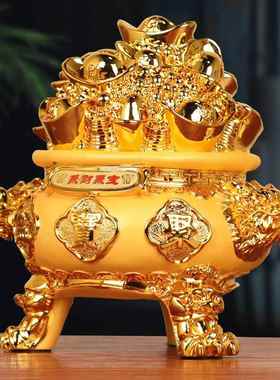 绒沙金聚宝盆客厅办公室装饰摆件创意树脂工艺品商务开业礼品