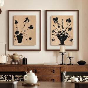 花影》南法风复古植物版画法式中古风客厅装饰画卧室床头花卉挂画
