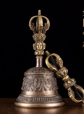 金刚铃杵纯铜尼泊尔手工西藏式铃铛五股金刚杵藏传密宗金刚铃摆件