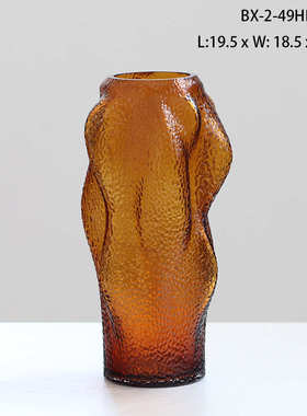 大口灰色简约水培软装手工创意餐桌玻璃台面高级摆件花瓶棕家居