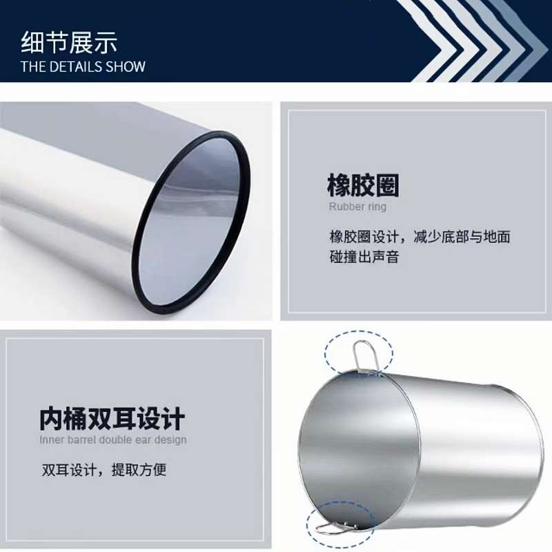 商用不锈钢垃圾桶大号圆形大容量翻盖直投公共场合大厅商场写字楼