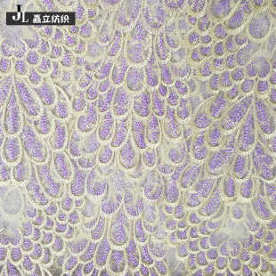孔雀羽毛网纱纱刺绣面料服装 彩色涤纶丝水溶刺绣满幅花边时尚 辅料