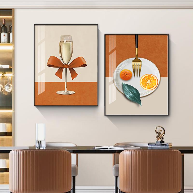 北欧客厅餐厅装饰画两联吃饭厅墙面酒杯挂画餐桌背景墙画时尚壁画图片
