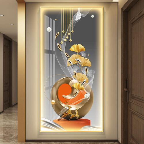 鸿运当头轻奢led带灯入户玄关装饰画走廊过道挂画简约现代高级感