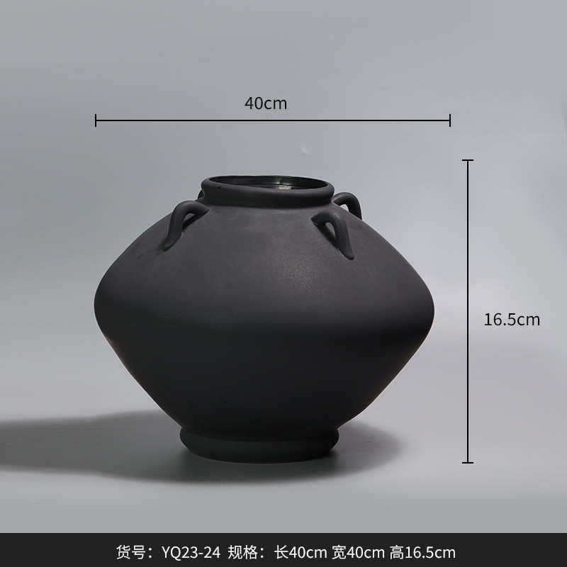 做摆件陶瓷花瓶旧复古 大肚博中式家居新高档粗陶陶罐西装饰品