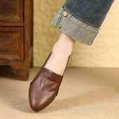 软底一脚蹬鞋 春季 通勤工0201k 2026新款 季 女皮鞋 粗跟尖头深口单鞋