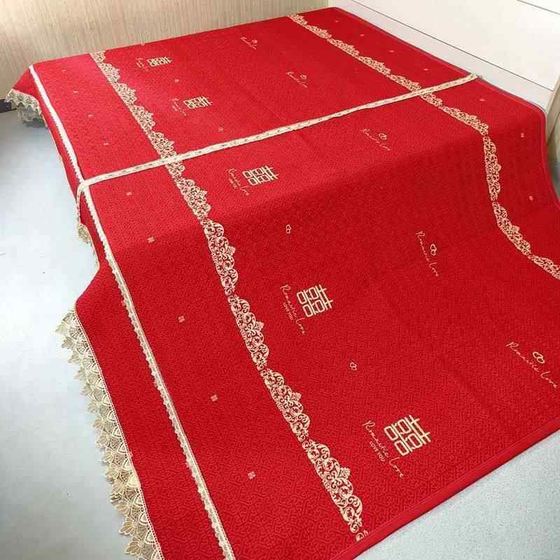 红色喜字炕盖床盖婚庆结婚用榻榻米大炕火炕床单夹棉分解绗缝