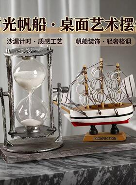 创意复古摆件办公室摆件沙漏流沙摆件帆船装饰摆件铁艺雅致