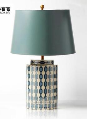 高档欧式园色蓝陶瓷台灯现居代时尚家客厅酒店美式样板房卧田室床