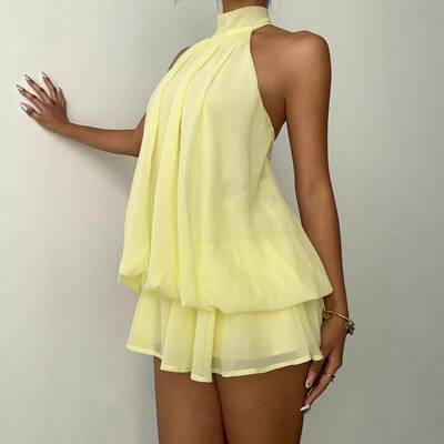 Women's Elegant Brown Halter Tie Mini DressElegant Dresses