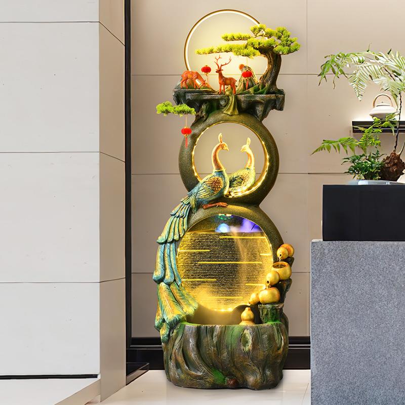家居葫芦流水摆件客厅电视柜旁装饰办公室加湿器孔雀景观落地水景