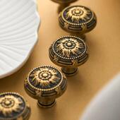 黄铜拉手轻奢法式 整体橱柜抽屉衣柜门古铜色覆古实心纯铜单孔柜子