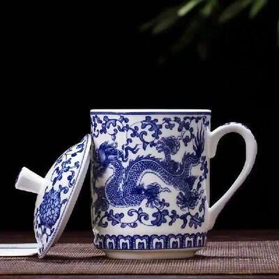 Jingdezhen Blue and White Porcelain Mug Chinese Dragon