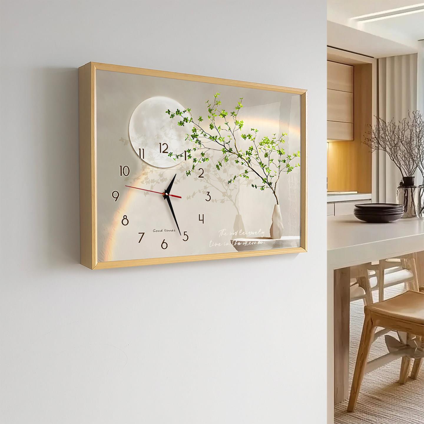 绿植电表箱装饰画原木风遮挡电闸箱电源开关盒免打孔挂画带钟表图片