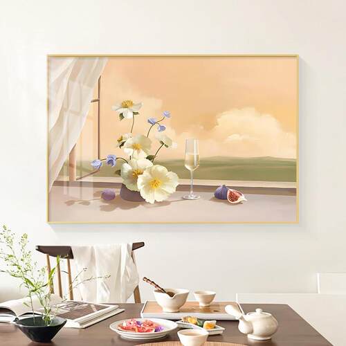 现代简约餐厅装饰画 轻奢金色边框壁画 客厅背景摆画
