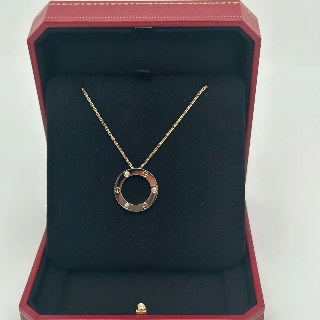 99新卡地亚18K玫瑰金大圆饼三钻项链正品二手